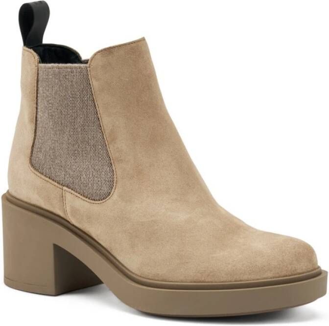 Frau Suède Chelsea laarzen met honinghak Beige Dames