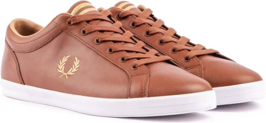 Fred Perry Tan Leren Vulcanised Trainers Bruin Unisex