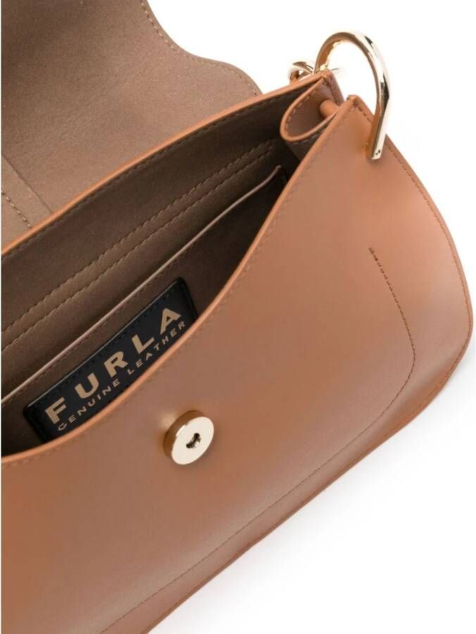 Furla Bruin leren schoudertas met booglogo