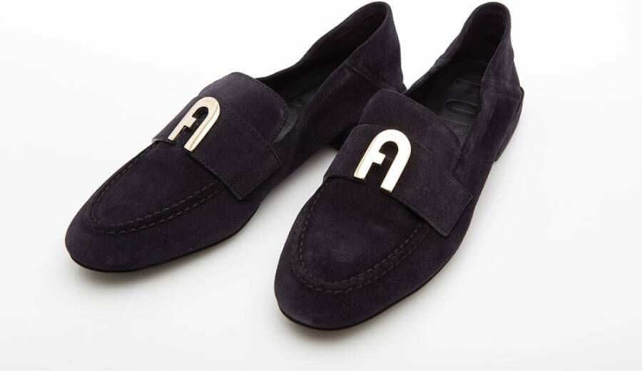 Furla Opvouwbare Hak Loafer Zwart Suède Black Dames