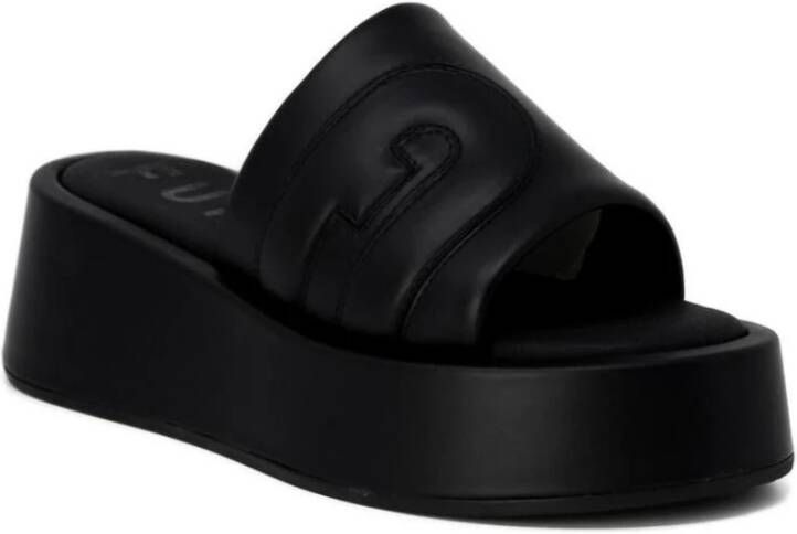 Furla Zwarte leren slippers met rubberen zool Black Dames