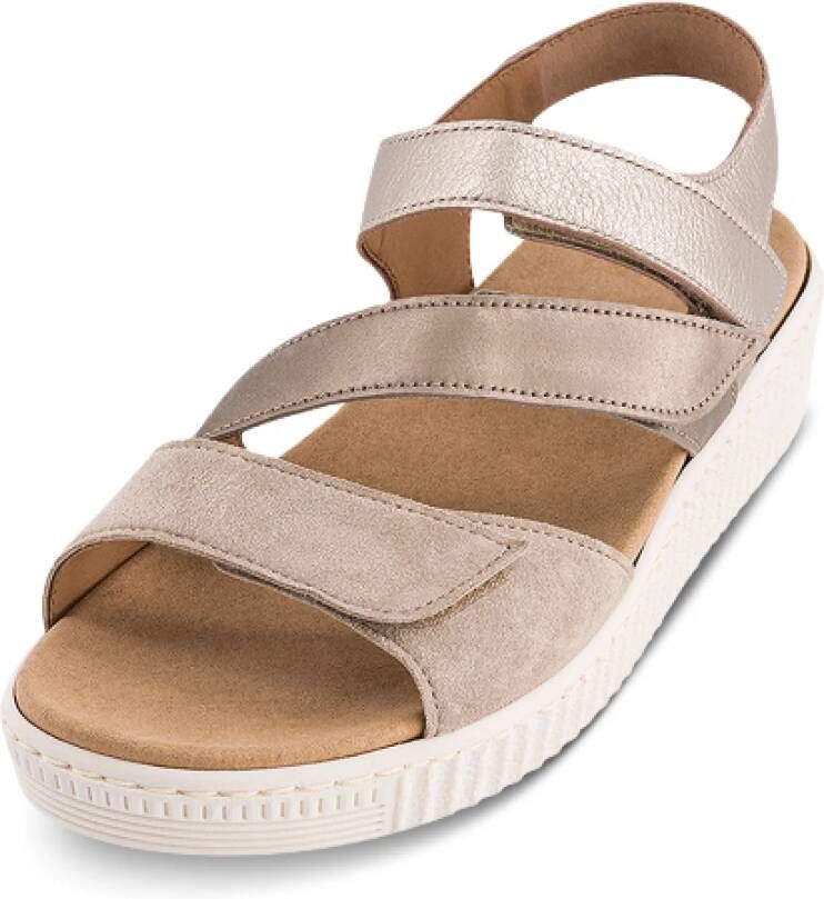 Gabor Beige Suède Sandaal met Klittenbandsluiting Beige Dames