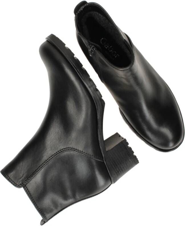 Gabor Comfortabele Zwarte Leren Enkellaars met 5cm Hak Zwart Dames
