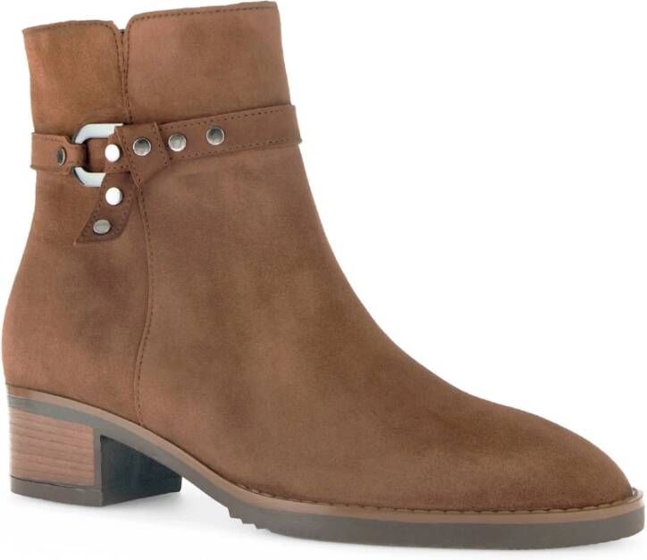 Gabor Cognac fluwelen enkellaarzen Brown Dames