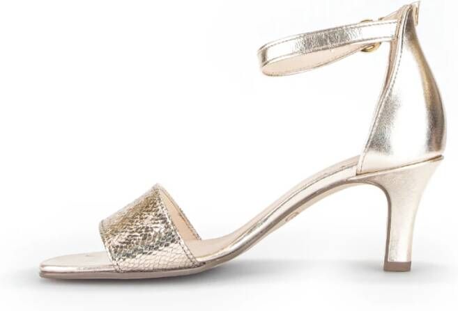 Gabor Gouden leren reptielenprint sandalen Yellow Dames
