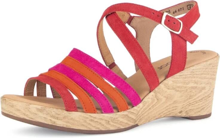 Gabor Rode Roze Oranje Velours Sandalen Multicolor Dames