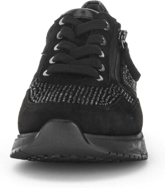 Gabor Zwarte Fluwelen Basket Schoenen Black Dames