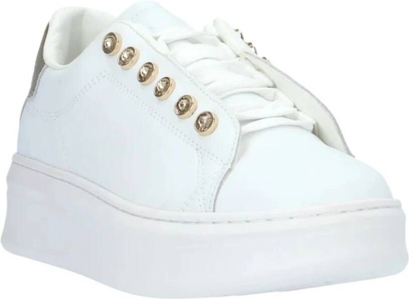 Gaëlle Paris Witte leren sneakers met strass