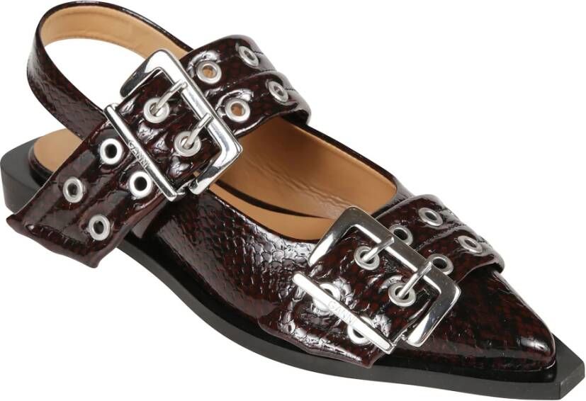 Ganni Bordeaux Slangenprint Dames Ballerina's Brown Dames