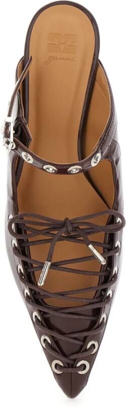 Ganni Bruine Lace Up Mule Sandalen