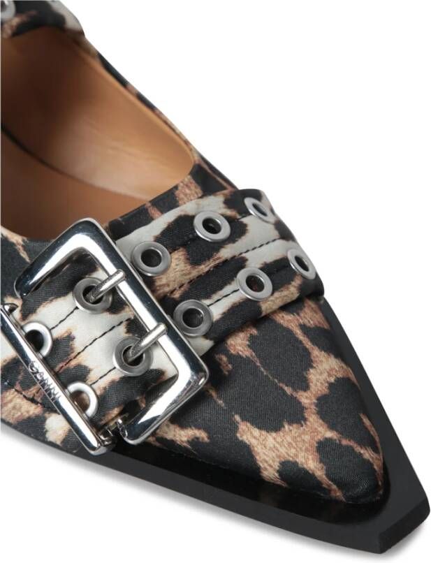 Ganni Leopard Print Buckle Ballerina Flats Brown Dames