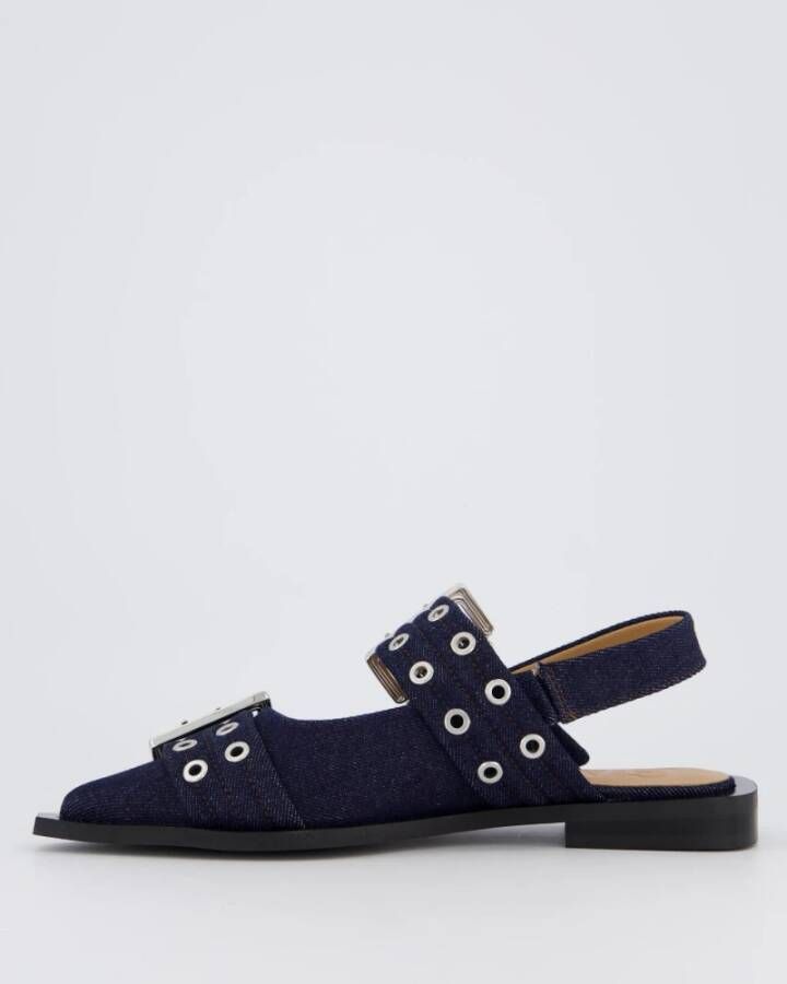 Ganni Chunky Buckle Ballerina Blue Dames