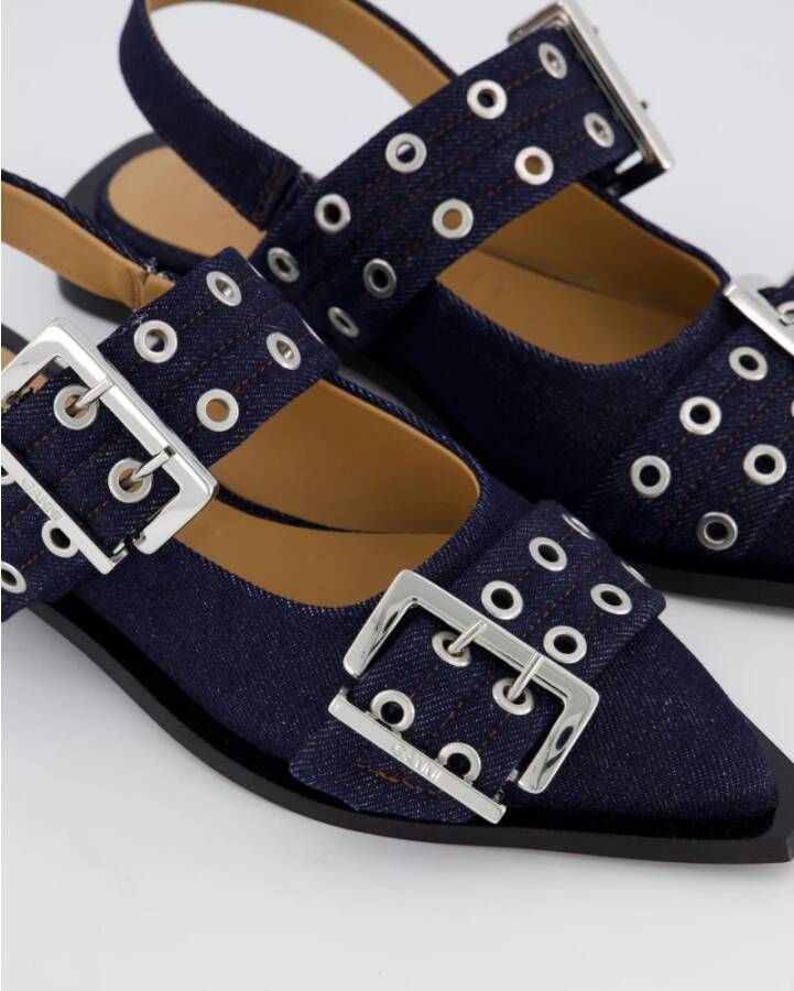 Ganni Chunky Buckle Ballerina Blue Dames