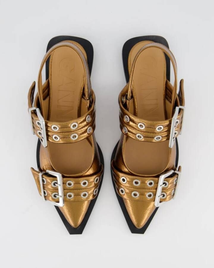 Ganni Chunky Buckle Ballerina in Zwart Yellow Dames
