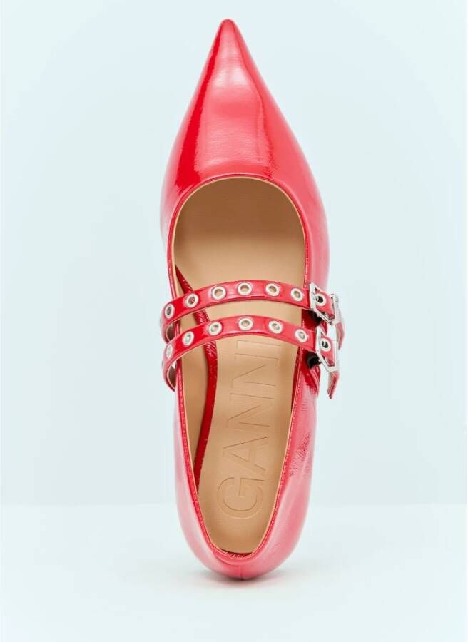 Ganni Eyelet Ballerina Flats Red Dames