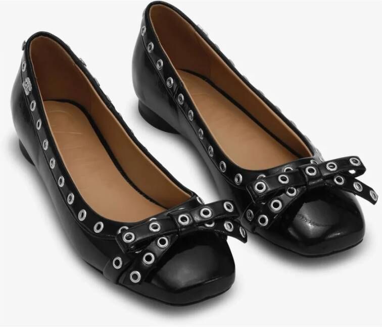 Ganni Eyelets Bow Ballerina Naplack Schoenen