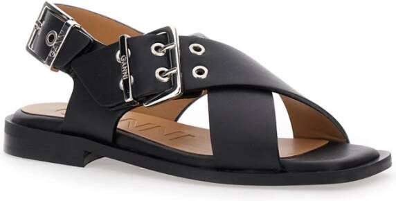 Ganni Flat Sandals Black Dames