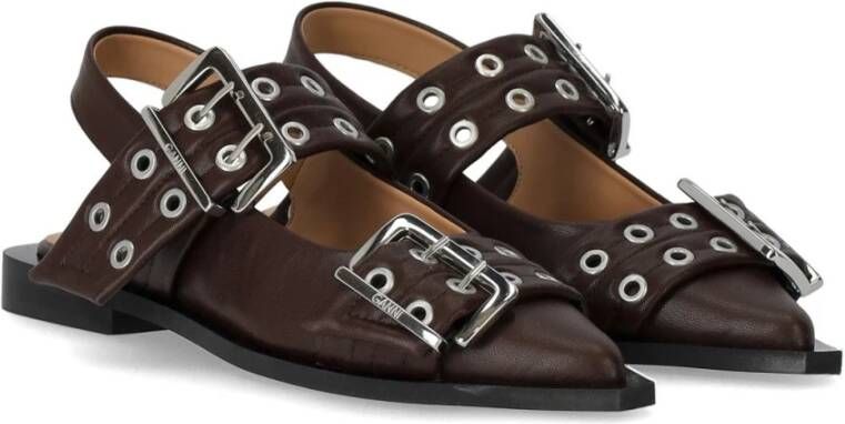 Ganni Buckle Ballerina`s Brown Dames