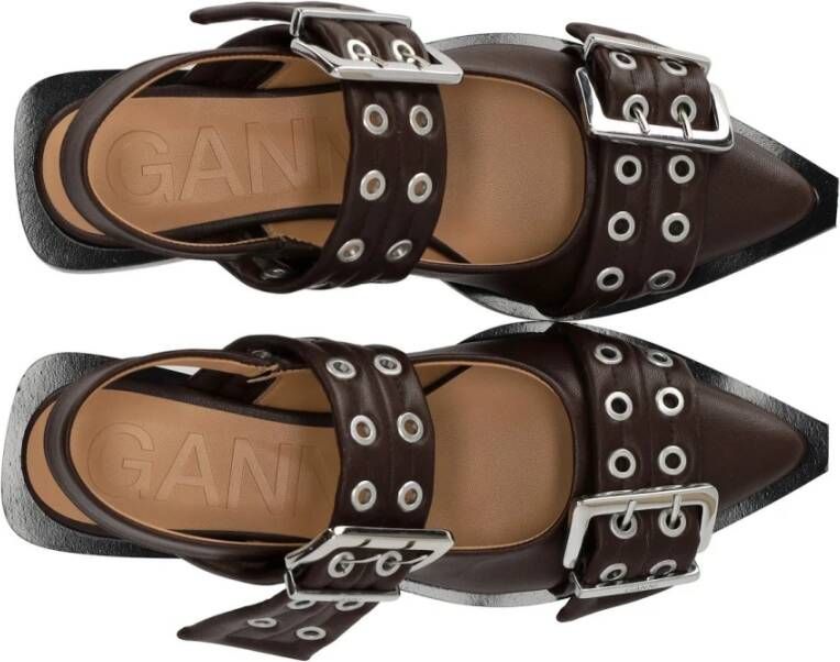 Ganni Buckle Ballerina`s Brown Dames