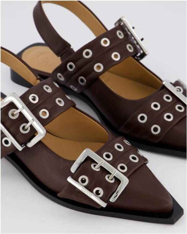 Ganni Buckle Ballerina`s Brown Dames