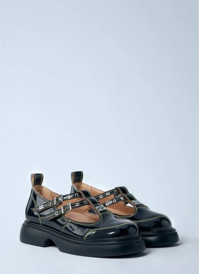 Ganni Glanzende Mary Jane Schoenen met Gesp Black Dames