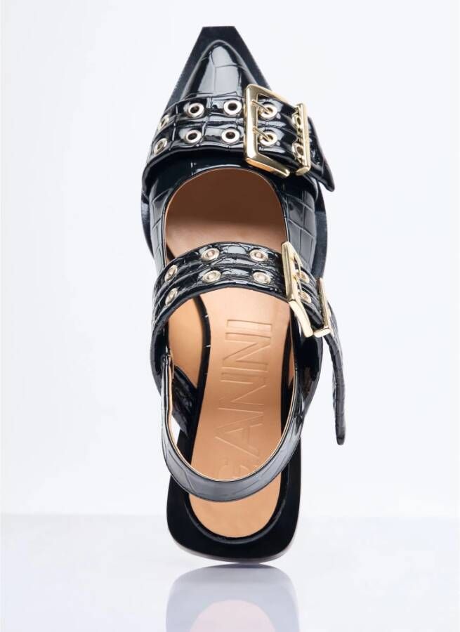 Ganni Krokodil-geëmbosseerde gesp ballerina flats Black Dames