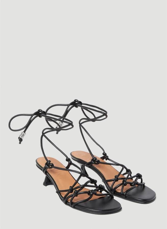 Ganni Leren Kitten Heel Sandalen met Knopen Zwart Dames