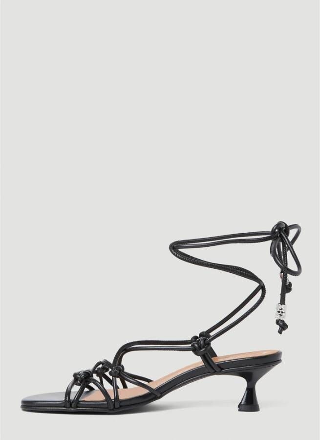 Ganni Leren Kitten Heel Sandalen met Knopen Zwart Dames