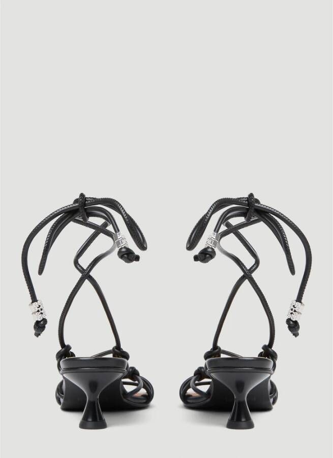 Ganni Leren Kitten Heel Sandalen met Knopen Zwart Dames