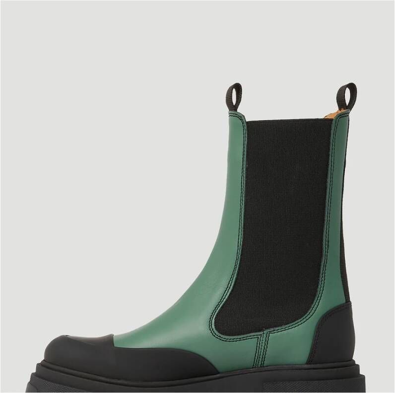 Ganni Leren Mid Calf Chelsea Laarzen Green Dames