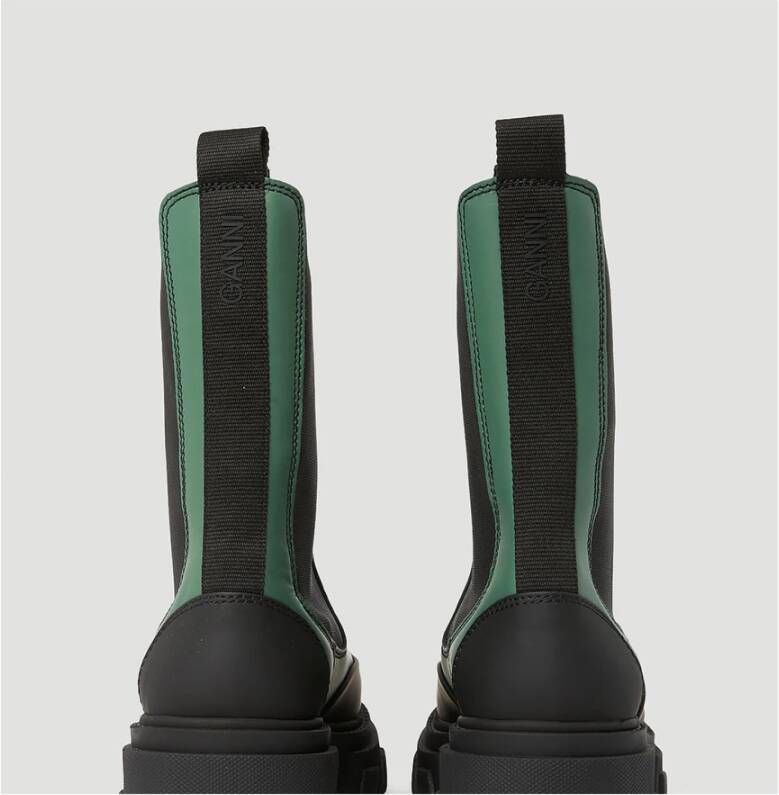 Ganni Leren Mid Calf Chelsea Laarzen Green Dames