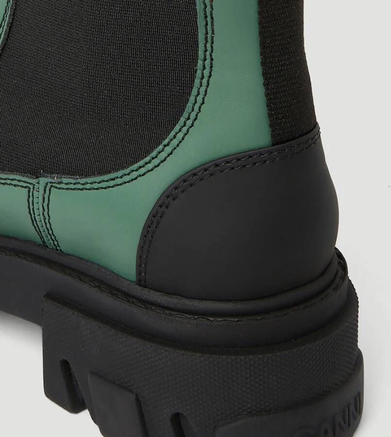 Ganni Leren Mid Calf Chelsea Laarzen Green Dames