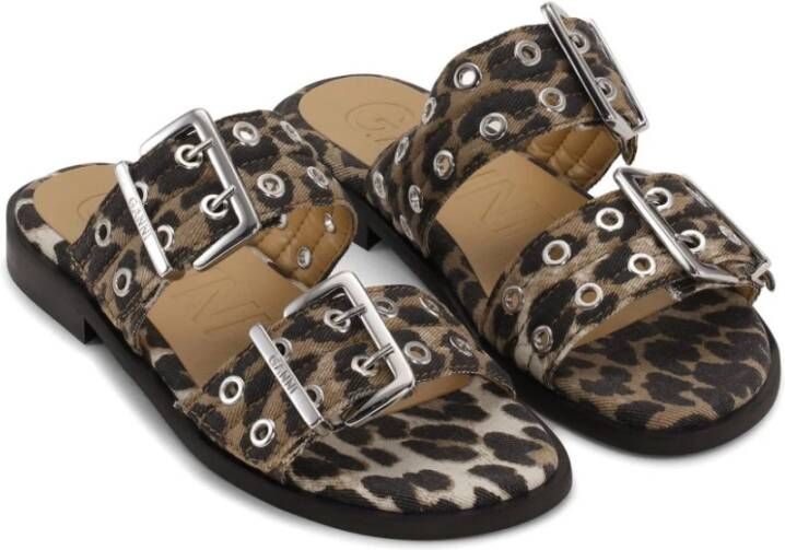 Ganni Luipaardprint Bruine Platte Schoenen