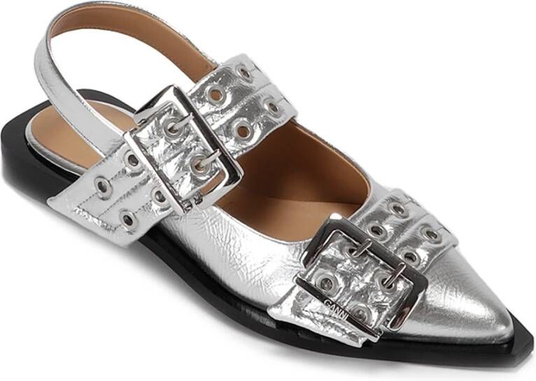 Ganni Metallic Buckle Ballerina Flats