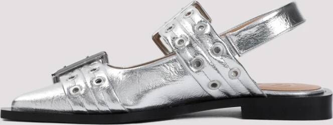 Ganni Metallic Buckle Ballerina Schoenen Gray Dames