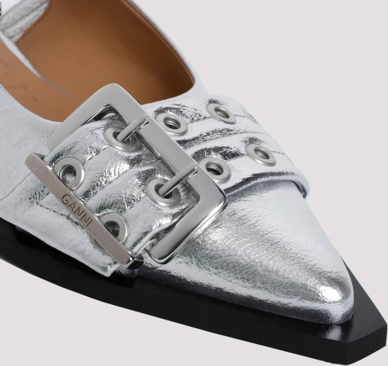 Ganni Metallic Buckle Ballerina Schoenen Gray Dames