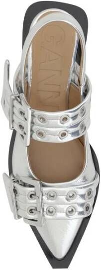 Ganni Metallic gesp ballerina's met blokhak