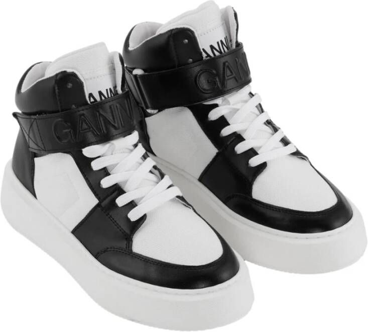 Ganni Vintage Zwart Wit Hoge Sneakers Zwart Dames