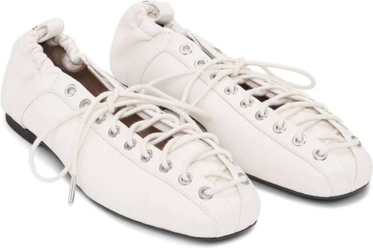 Ganni Witte Leren Veterschoenen Ballerina