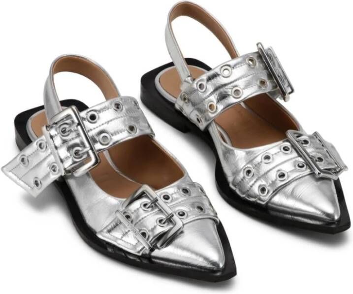 Ganni Zilveren Platte Schoenen Oogdetail Gray Dames