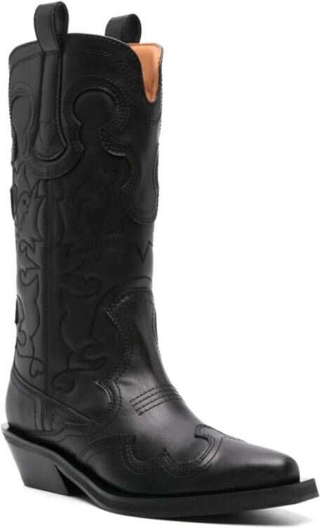 Ganni Zwarte Cowboy Laarzen met Cubaanse Hak Black Dames