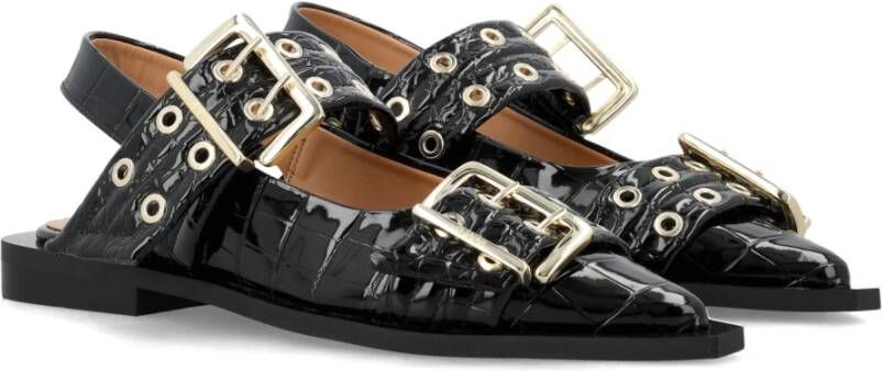 Ganni Zwarte Croco Ballerina`s met Gesp Black Dames