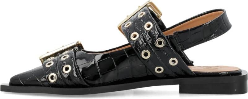Ganni Zwarte Croco Ballerina`s met Gesp Black Dames