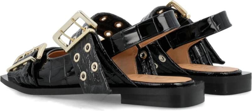 Ganni Zwarte Croco Ballerina`s met Gesp Black Dames