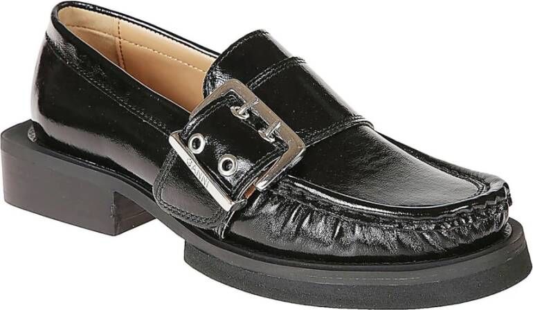 Ganni Zwarte Gesp Loafer Schoenen Black Dames