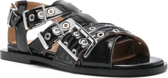 Ganni Zwarte Gesp Sandalen Uncaged Design