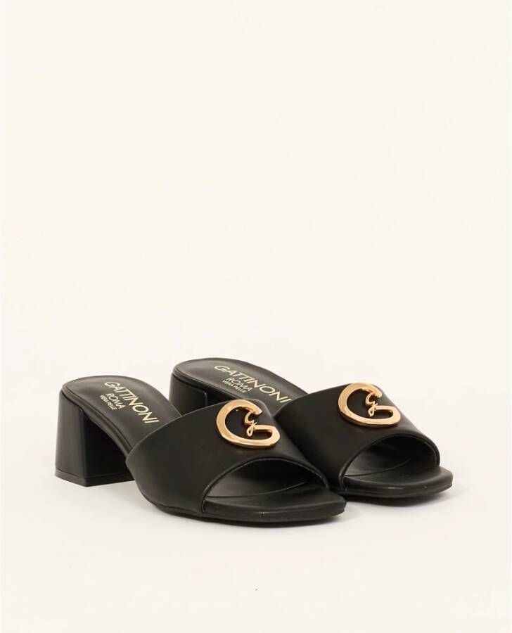 Gattinoni Zwarte leren logo sandalen Black Dames