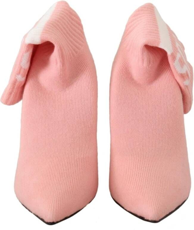 Gcds Pink Suede Logo Socks Block Heel Ankle Boots Shoes Roze Dames