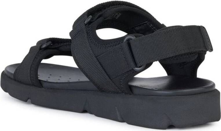 Geox Zwarte platte sandalen voor mannen Black Heren
