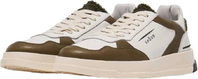 Ghoud Witte leren sneakers met groene accenten Bruin Heren